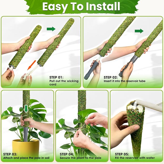DUSPRO Self-Watering Natural Green Forest Moss Pole, Easy to Use Moss Sticks for Indoor Plants, Climbing Plant Support Stake with Self-Watering Feature, Moss Pole Monstera Plant Support 2pcs 23''