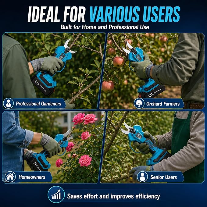 600W Electric Pruning Shears Cordless, 1.2In Brushless Battery Powered Pruner with 2 Rechargeable 2000mAh Batteries, SK5 Steel Blade Tree Branch Cutter for Garden, Orchard & Vineyard