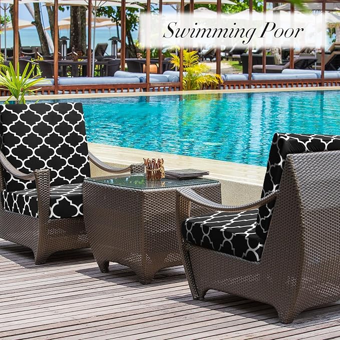 Newwiee 8 Pcs Stretch Patio Outdoor Cushion Covers Waterproof Replacement Sofa Couch Covers for 4 Backrests and 4 Cushions Washable Lawn Garden Seat Furniture Protector(Black)