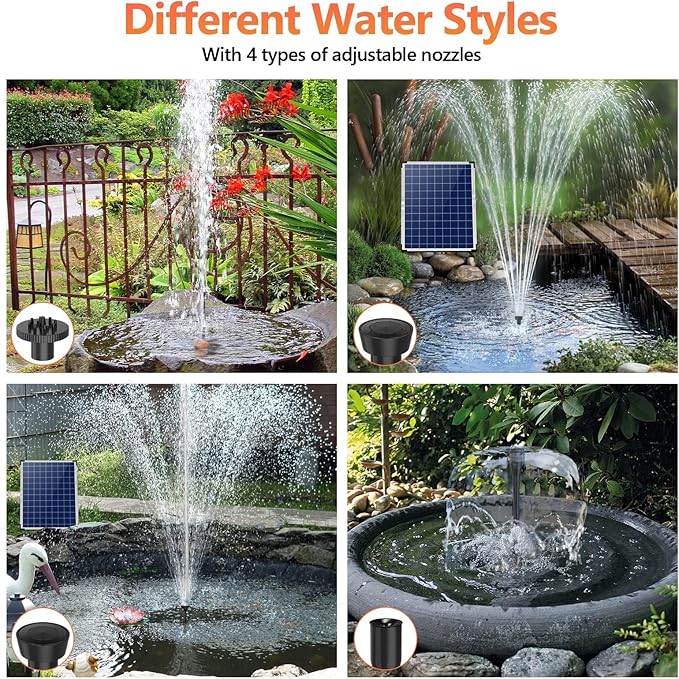 Antfraer 25W Solar Fountain Pump, Solar Water Pump 320GPH Flow Adjustable, Solar Powered Water Pump with 16.5Ft Cord Length for Small Pond, Fish Pond Bird Bath Garden Waterfall Hydroponics