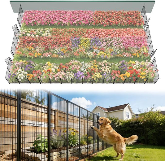 FXW Garden Fence Outdoor for the Yard – 40in(H) x 72.9ft(L) Heavy Duty Metal Animal Barrier for Dog, No Dig Decorative Dog Fence, 32 Panels, Black
