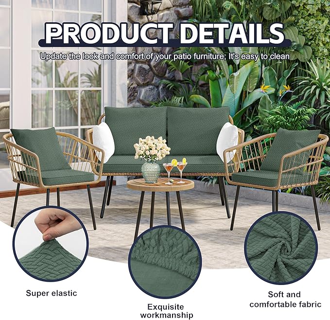 8Pcs Patio Cushion Covers,Outdoor Cushions Covers,Stretch Cushion Covers Replacement, Washable and Reusable Furniture Protectors(Matcha Green)