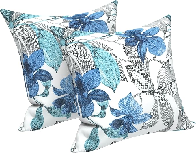 LVTXIII 2 Pack Outdoor Pillow Covers ONLY 18x18 Inch, Water-Repellent Square Decorative Cushion Covers for Patio Furniture, Garden, Sofa, Clemens Noir Blue