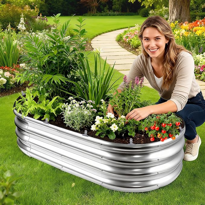 2 Sets 4 x 2 x 1 ft Raised Garden Bed Liner Bag, Breathable Grow Bed Fabric Liners with Clips and Gloves, Garden Box Non Woven Bag for Outdoor Plants Growth Keep Soil Isolation (No Garden Bed)