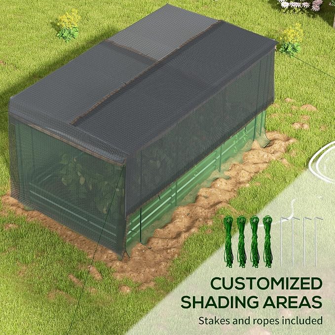 Outsunny 7.3 x 3.4 x 1 ft Galvanized Raised Garden Bed with Crop Cage Plant Protection Net and Shade Cloth Roof, Metal Planter Box with Cover for Vegetables, Flowers, Herbs, Green