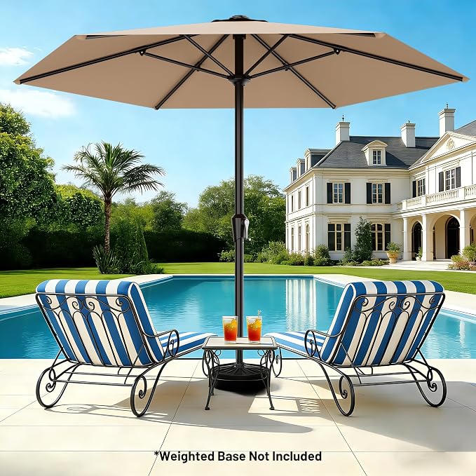 AreShark 11 FT Patio Umbrella for Outdoor, Outdoor Table Umbrella with Push Button Tilt and Crank, Outdoor Patio Umbrellas with 6 Sturdy Ribs, Patio Umbrellas for Market, Garden, Pool (Beige)
