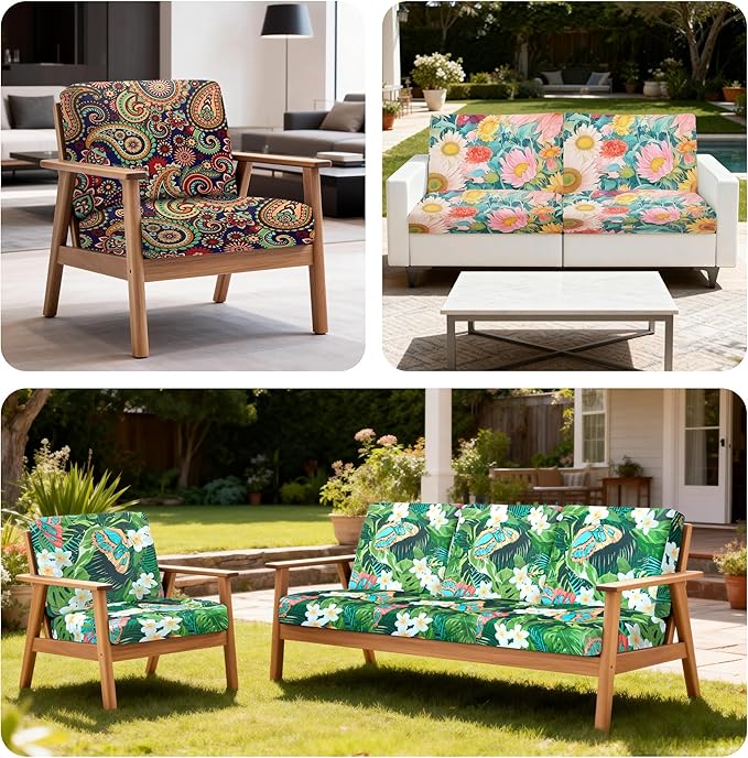 BIETYONE 4Pcs Patio Stretch Cushion Covers,Outdoor Sofa Replacement Cover Slipcovers for Patio Furniture Cushion Covers, Washable Reusable Furniture Protector