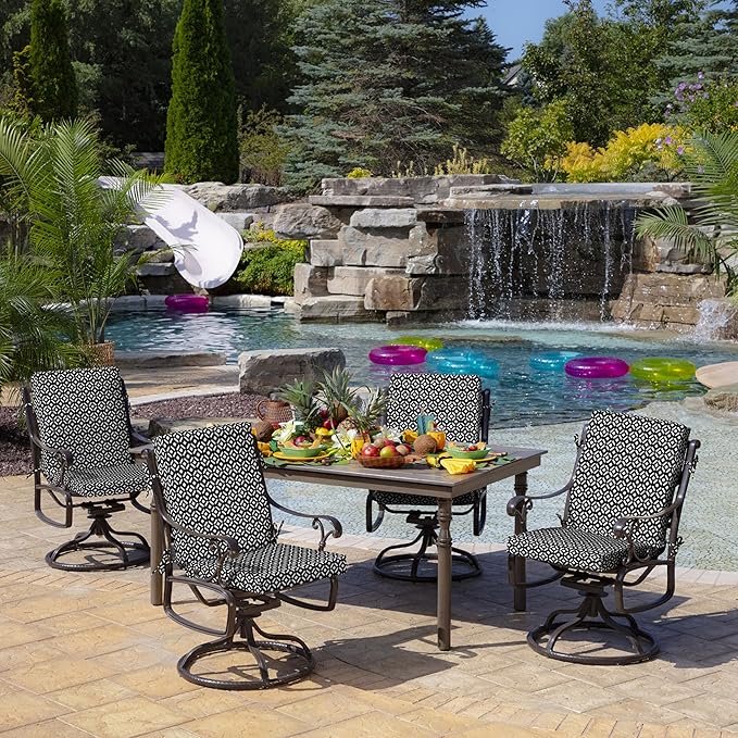 Arden Outdoor Midback Chair Cushion, 18 x 16.5, Rain-Proof, Fade Resistant Black Demi Tile