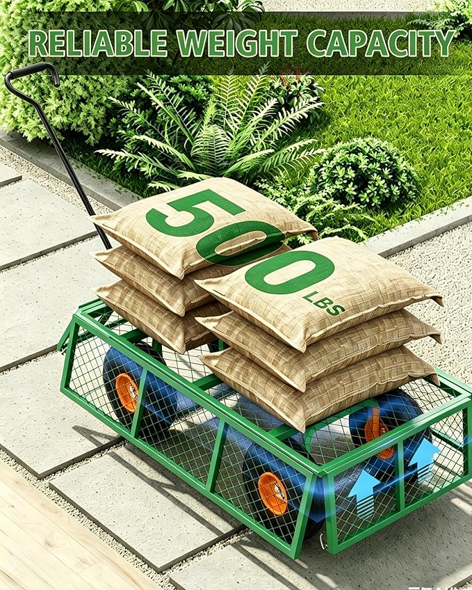 GarveeLife Heavy Duty Steel Garden Cart 500 LBS Capacity 3 in 1 Pullable Garden Wagon with 10 in Wheels for Gardening Soil, Tools, and Plant Transport