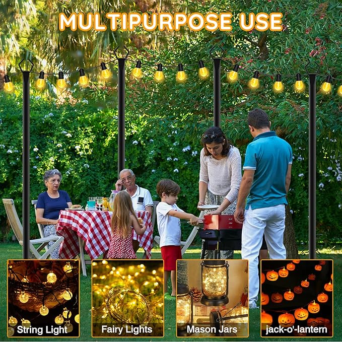 AHRLHR 2 Pack String Light Poles,Poles for Outdoor String lights10 Ft Metal Poles with Fork for Outdoor String Lights,Outdoor Light Poles with Fork,Patio,Deck,Backyard