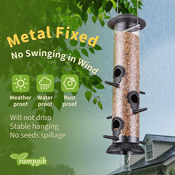 Metal Tube Bird Feeders for Outdoors Hanging,Finch Feeders for Outside,Chew-Proof Hanging Birdfeeder,Squirrel-Proof 6 Ports Bird Feeder 13 Inch,Anti-Rust,Black,1 Pack(Seed is not Included)