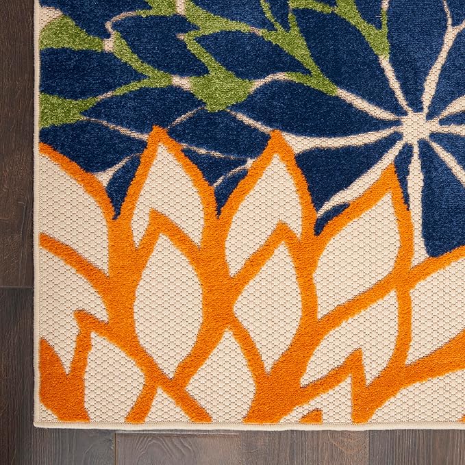 Nourison Home Aloha Indoor/Outdoor Multicolor 7'10" x 10'6" Area Rug, Tropical, Botanical, Easy Clean, Non Shedding, Bed Room, Living Room, Dining Room, Deck, Backyard, Patio (8x10)
