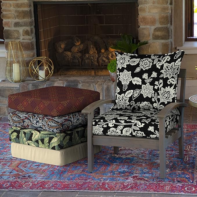 Arden Outdoor Deep Seat Cushion Set, 24 in x 24 in, Weather-Proof, Rain-Proof, Fade Resistant Patio Cushion for Chair, Sofa, and Couch Ashland Black Jacobean