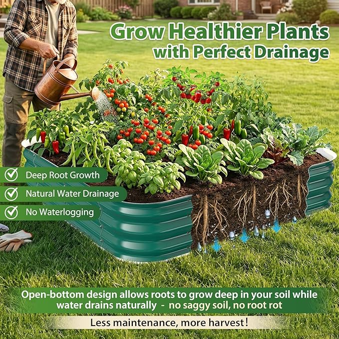 Galvanized Raised Garden Bed for Gardening, 4x4x1ft Large Square Metal Planter Boxes Outdoor for Vegetable,Flower,Herb,Modular Above Ground Growing Container,Green,Easy Assembly
