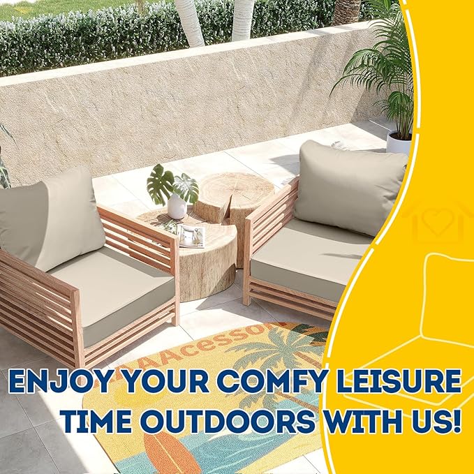 AAAAAcessories Outdoor Seat Cushions for Chairs, Fade-Resistant, Waterproof Patio Furniture Replacement Cushions, 24" x 24" x 5" + 24" x 19", Beige