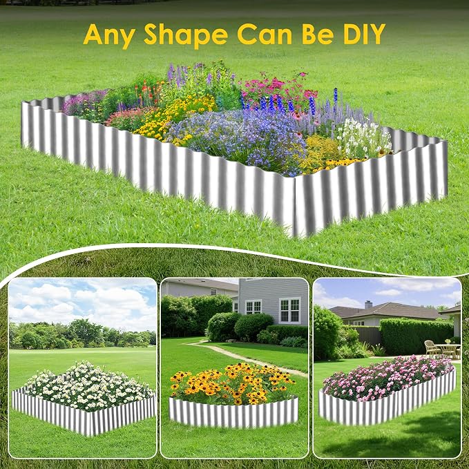 Vehipa Garden Edging Brooder for Landscaping, 12" x 30 Ft Corrugated Landscape Edging, Garden Bed Edging Lawn Edging for Flower Bed, Landscape Border for DIY Lawn, Yard (Silver)