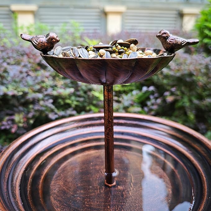 JOYBEE 38In Metal Double Bird Bathtub Stake for Outside, Vintage Freestanding Birdbaths, Bird Baths Feeder Bowl for Outdoors Garden Patio Yard Lawn Decor, Upgraded 5-Pronged Base (Brown