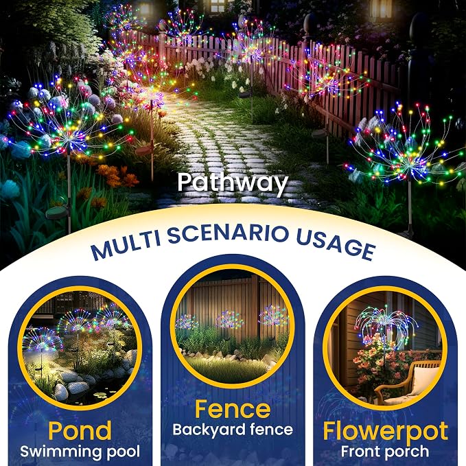 GIGALUMI Garden Outdoor Decor Lights 120LED 2Pack, Solar Garden Lights for Yard Outside Fairy Decorative,Solar Powered for Yard Pathway Flowerbed Planter Balcony Patio Decor（Multicolor）