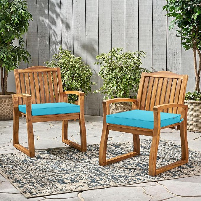 Outdoor Chair Cushions 24 x 24 Inch Water Resistant Patio Chair Cushions with Tie 3 Year Color Fastness Thick Outdoor Seat Cushion for Garden Lawn Patio Furniture Teal Set of 2