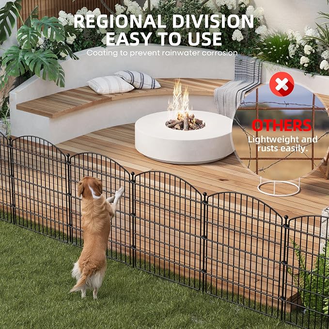 Garden Fence 10 Pack No Dig Metal Panels 32"(H) x 23.6 ft(L) Total, Rustproof Arched Decorative Dog Fence Outdoor for Yard, Animal Barrier for Flower Bed Border, Patio & Backyard Edging