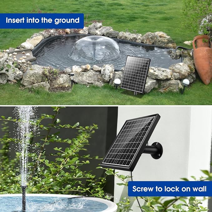 Biling Solar Fountain Pump 20W, 320GPH Submersible Solar Pond Pump with Filtration and Dry Run Protection, 7.5ft Lift, PVC Tubing and Nozzles for DIY Pond Fountain, Waterfall, Outdoor Water Features