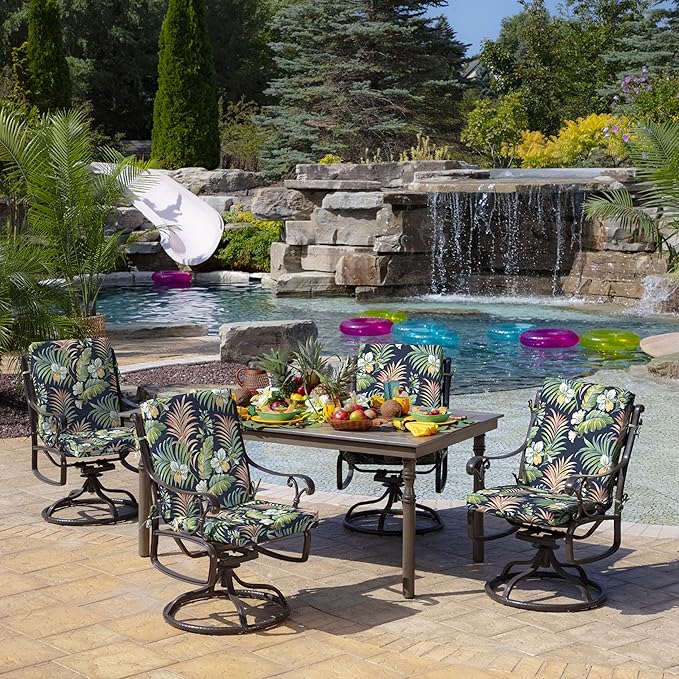Arden Outdoor Midback Chair Cushion, 18 x 16.5, Rain-Proof, Fade Resistant Simone Blue Tropical