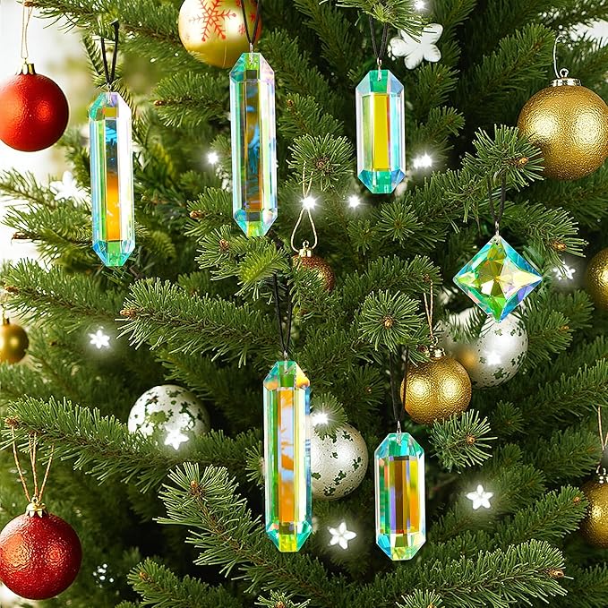 HDCRYSTALGIFTS Set 7 Crystal Sun Catcher Prisms, AB Colored Suncatcher Crystals Indoor Window Hanging Ornaments Rainbow Maker Prisms for Home Garden Decor