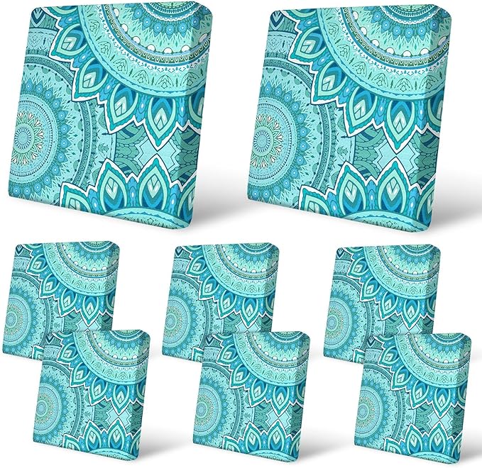 pickyNproud 8Pcs Patio Cushion Covers Stretch Outdoor Couch Cushions Slipcovers Replacement Washable Furniture Protector with Elastic Bottom Sofa Chair Seat Cover, Teal
