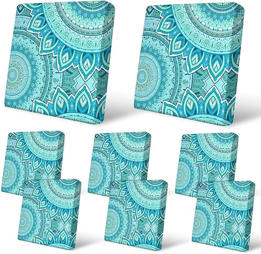 pickyNproud 8Pcs Patio Cushion Covers Stretch Outdoor Couch Cushions Slipcovers Replacement Washable Furniture Protector with Elastic Bottom Sofa Chair Seat Cover, Teal