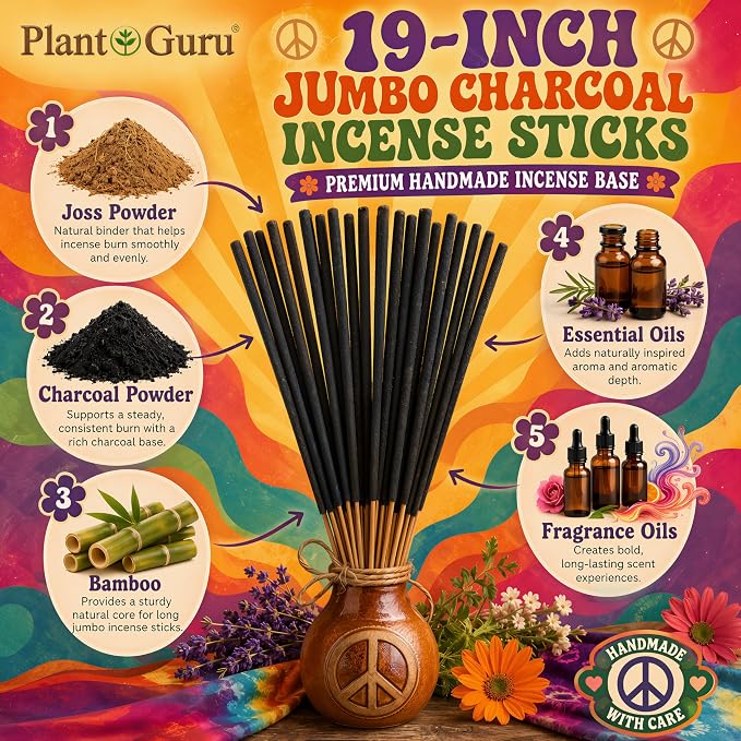 Citronella Exotic Incense Sticks Jumbo 19 Inch Long - Bulk 1 Bundle 27 to 30 Sticks - Natural 19" Extra Large with A Smooth Aroma that Burns for 3 to 4 Hours Each.