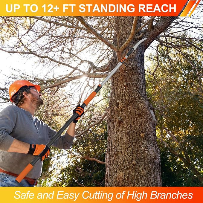 LAANPOLE 20FT Pole Saw, Telescoping Tree Trimmer with 3-12FT Extension Pole, Manual Branches Pruner for Backyard, Orange