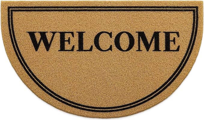 OLANLY Half Circle Front Door Mat, Low Profile Doormat, Stain and Fade Resistant, Easy to Clean, for Indoor and Outdoor Entrances, Patio Porch or Entryway, Brown (30x17 Inch, Welcome)
