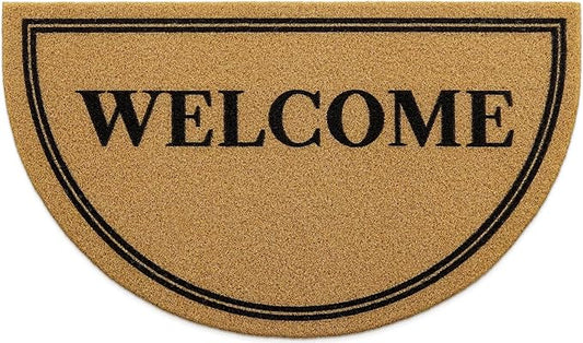OLANLY Half Circle Front Door Mat, Low Profile Doormat, Stain and Fade Resistant, Easy to Clean, for Indoor and Outdoor Entrances, Patio Porch or Entryway, Brown (30x17 Inch, Welcome)