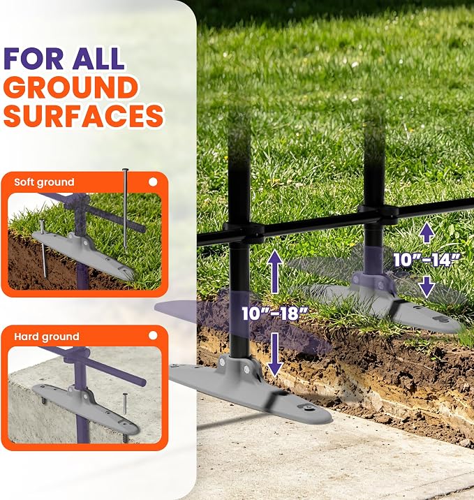 5' x 24' Outdoor Privacy Fence Freestanding Temporary Fencing with Iron Poles and Stakes, Metal Garden Fence for Garden Pool Backyard Patio Yard (Black)