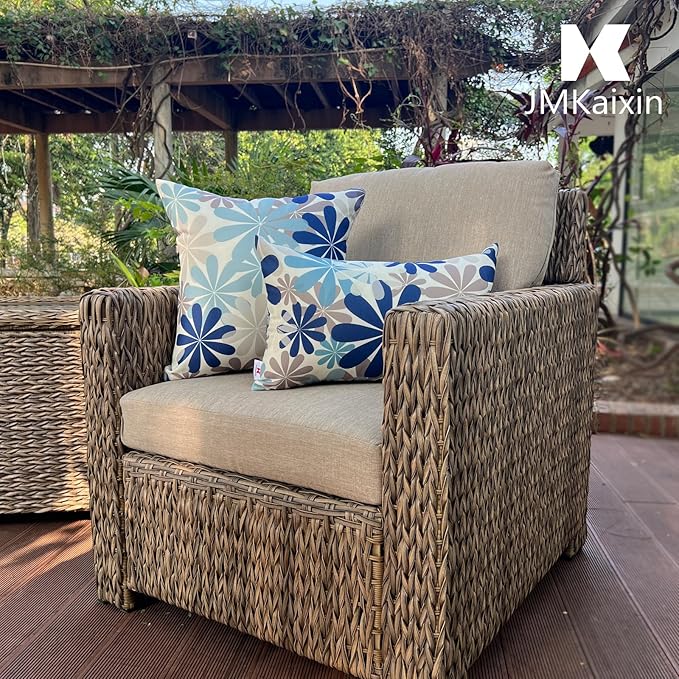 Pack of 2 Patio Lumbar Pillows, 12"x20" Fade Resistant Outdoor Waterproof Lumbar Pillow with Inners, Decorative Garden Lumbar Cushions for Home Patio Terrace Sofa Use