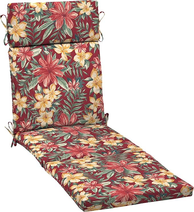 Arden Outdoor Chaise Cushion, 21 in x 72 in, Weather-Proof, Rain-Proof, Fade Resistant Patio Cushion for Chaise Lounger Ruby Clarissa