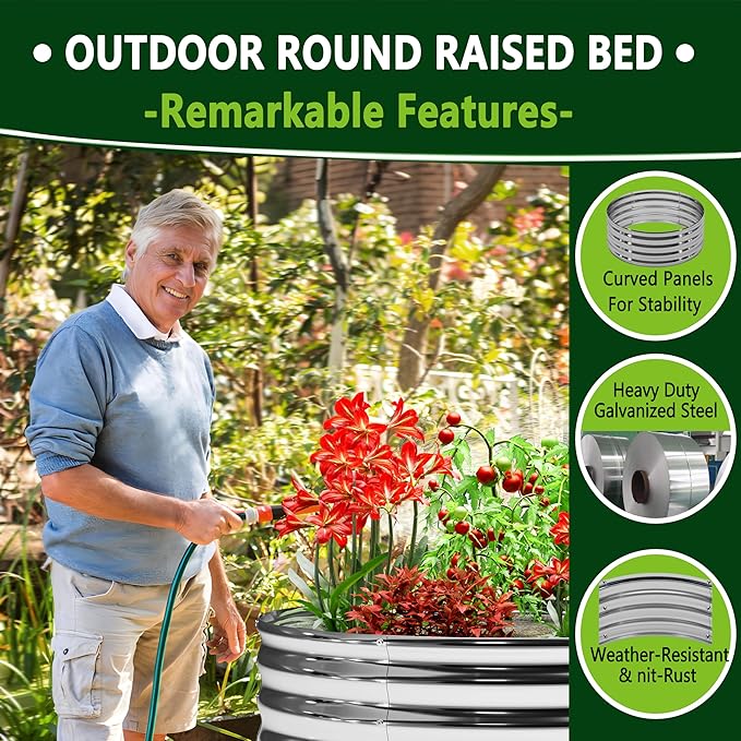 DIIYIV 2x2x1.3FT Galvanized Raised Garden Bed Kit,Vegetable Boxes-Round Metal Flower Box,Large Planter Raised Beds Outdoor Garden for Planting,Fruit,Herb-Silver