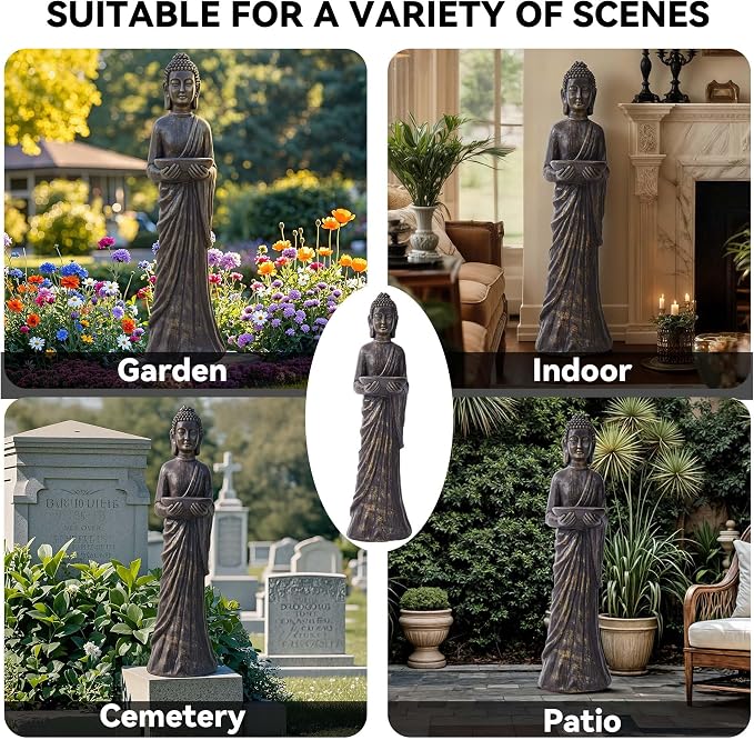 42" Extra-Large Buddha Outdoor Statue, Tall Zen Meditative Buddha Figures, Durable Weatherproof MGO Sculpture for Garden, Patio, Yard, Porch or Indoor, Gold-Black Antique Finish Home Decor Gift