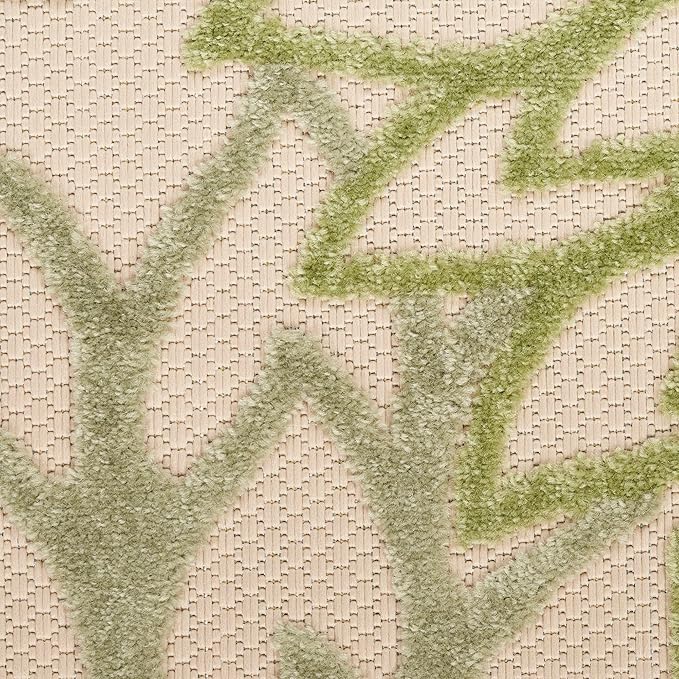 Nourison Home Aloha Indoor/Outdoor Ivory Green 7'10" x Round Area Rug, Easy-Cleaning, Non Shedding, Bed Room, Living Room, Dining Room, Backyard, Patio, Deck (8 Round)