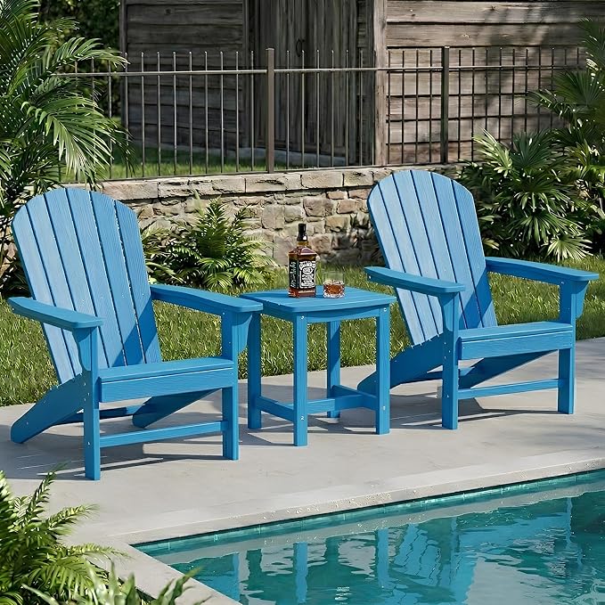 Y&M Outdoor Side Table, HIPS Adirondack Small Single Table, Waterproof Square Outside Table, Balcony Modern End Tables for Patio, Pool, Beach, Porch, Deck, Indoor or Outdoor Use, Bright Blue