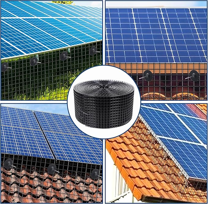 6in x 50FT Solar Panel Bird Mesh Black PVC Coated Steel Solar Panel Bird Guard Proofing Prevents Birds, Pigeons, and Critter Guard from Getting Under the Solar Panels