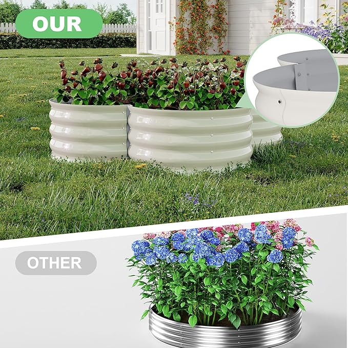 2 Pack Galvanized Raised Garden Bed – 4x4x1 ft Raised Beds-Coated Metal Planter Box with Floral Edge, Easy Assembly Rust-Resistant Outdoor/Indoor Garden Box for Vegetables, Flowers, Herbs, White