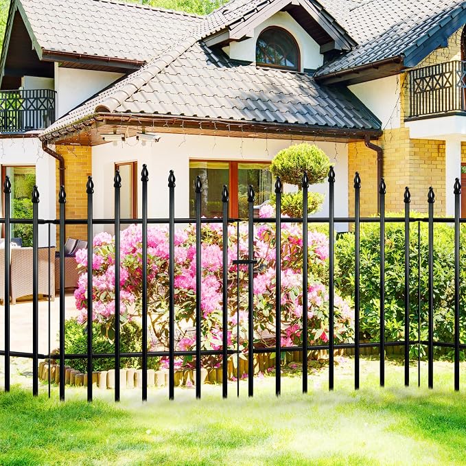 Thealyn Metal Garden Fence Panels 36" H x 28" W (4 Panels + 1 Gate,11.6 Ft Total), No Digging Decorative Garden Border Fence, Rust-Resistant Black Landscape Edging for Flower Beds, Yard, Patio