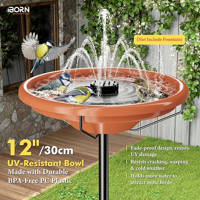 iBorn 36″ Standing Bird Feeder for Outdoors with 3 Adjustable Height Pole,12″ BPA-Free Plastic Platform Bird Feeder Seed Tray,5-Prongs Base,Birdfeeders Tray with Pole,Pack of 1（Not Include Fountain）