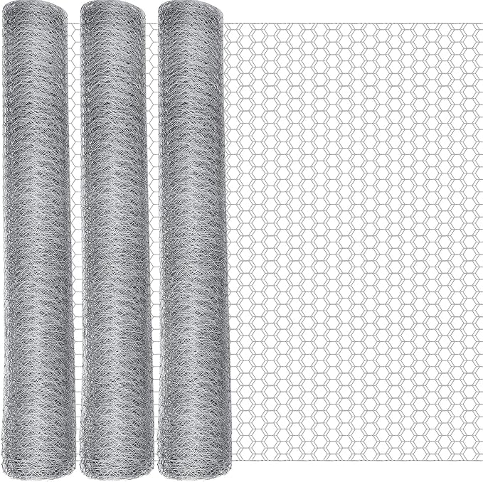 GlikCeil 48 in x 300 ft Chicken Wire Mesh Fencing for Floral Garden, 23 Gauge Silver Galvanized Steel Wire, 1 Inch Hexagonal Hardware Cloth Netting for Farm Crafts Poultry Coop Barrier Rabbit Cage