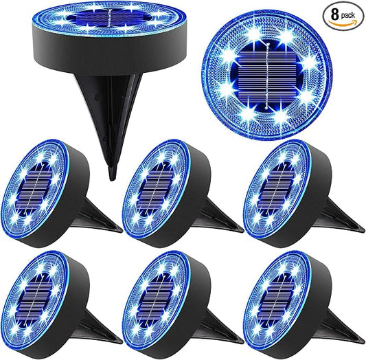 Joomer Solar Ground Lights Outdoor Waterproof, 8 Pack 8 LED, Blue | Solar Powered Garden Lights Disc Landscape Lighting Outdoor for Patio Pathway Lawn Yard Driveway Walkway outside