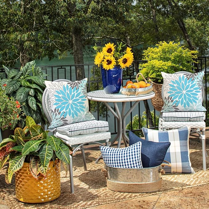 DFXSZ Sky Blue Flower Pillow Covers 18x18 Inch Set of 2 White Gray Colored Throw Pillows Outdoor Waterproof Decor for Living Room Sofa Patio Funiture Garden Floral Polyester Pillow Covers 002M18
