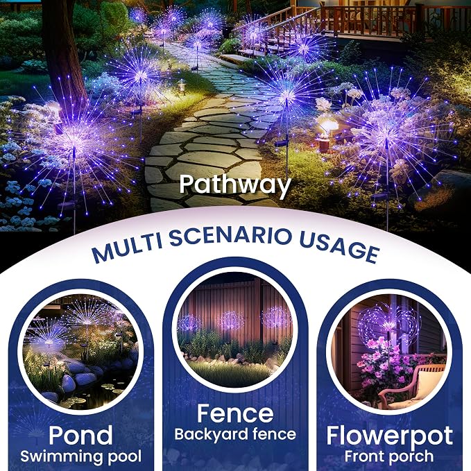 GIGALUMI Garden Outdoor Decor Lights 120LED 2Pack, Solar Garden Lights for Yard Outside Fairy Decorative,Solar Powered for Yard Pathway Flowerbed Planter Balcony Patio Decor（Purple）