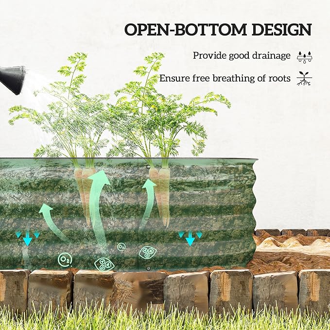 Outsunny 6.5' x 2' x 1' Galvanized Raised Garden Bed Kit, Outdoor Metal Elevated Planter Box with Safety Edging, Easy DIY Stock Tank for Growing Flowers, Herbs & Vegetables, Green