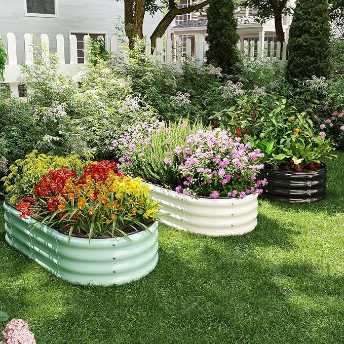 ZFHgarden Galvanized Metal Planter Raised Garden Bed Kit for Gardening Outdoor，4x2x1ft Planter Grow Garden Box Raised Flower Bed，Long Vegetable Clearance Herb Raised Garden Beds for Gardening Black